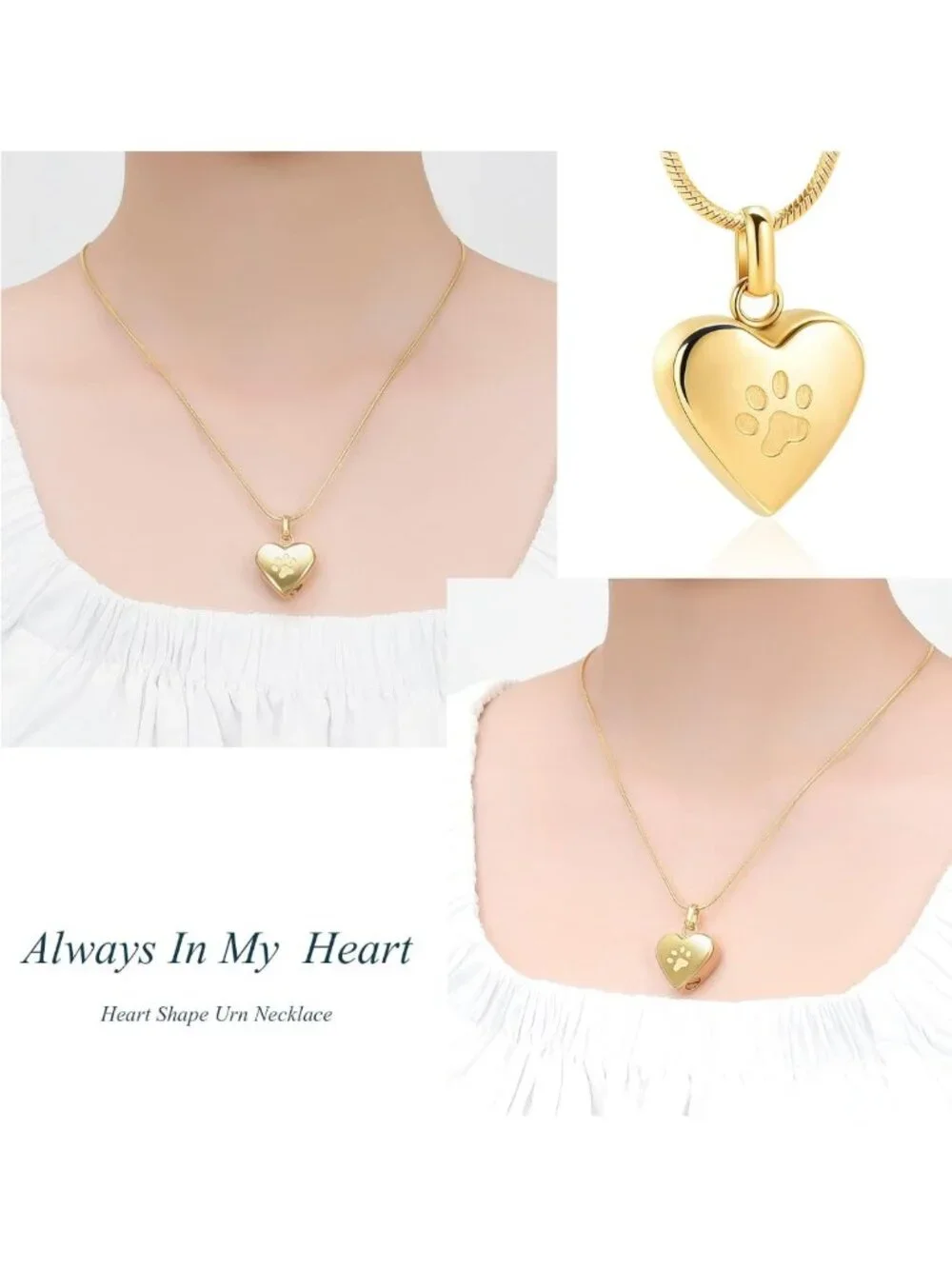Pet Cremation Jewelry for Ashes - Heart Pendant Urn Necklace, Paw Print Memorial